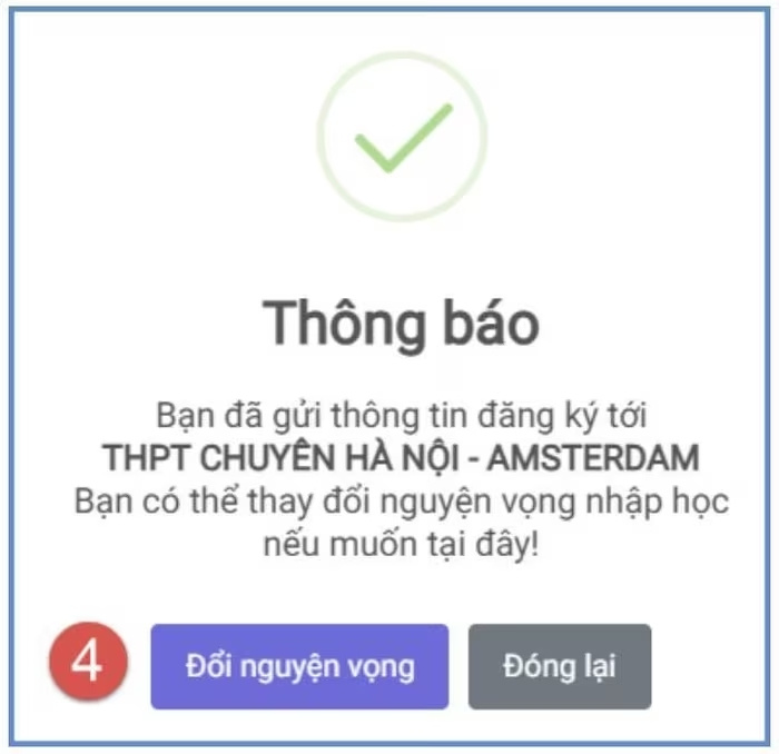 Điều chỉnh nguyện vọng nhập học trực tuyến 