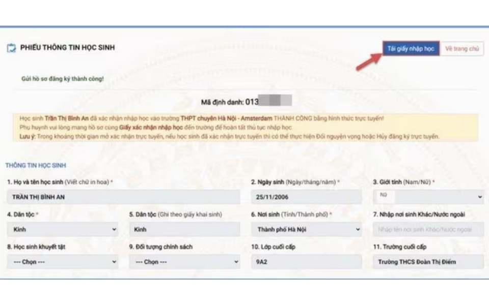 In Giấy xác nhận nhập học trực tuyến