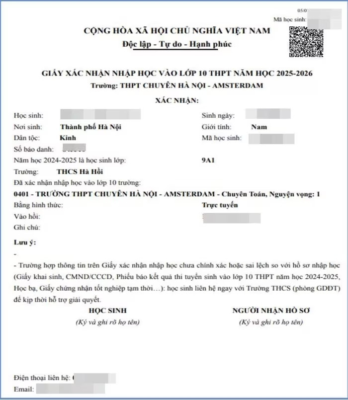 In Giấy xác nhận nhập học trực tuyến