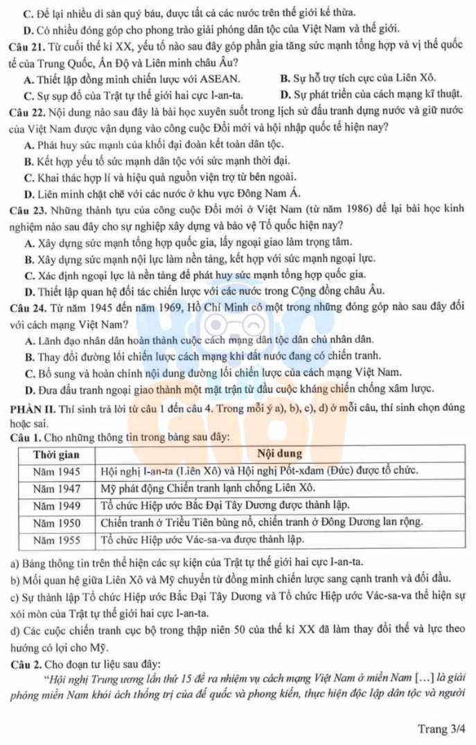 Đề tham khảo môn Lịch sử THPT quốc gia 2025-2026