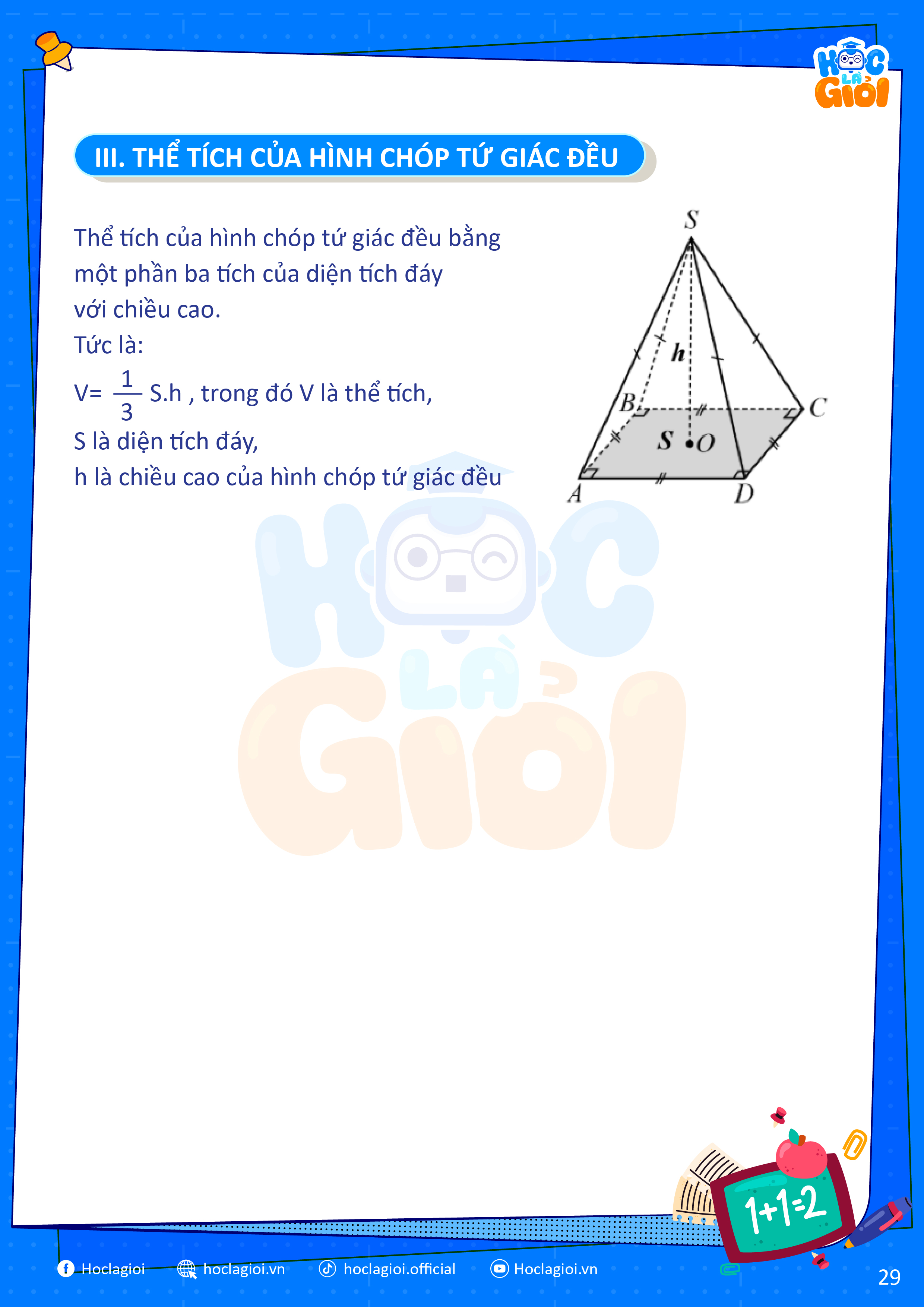 tính thể tích hình chóp tứ giác đều