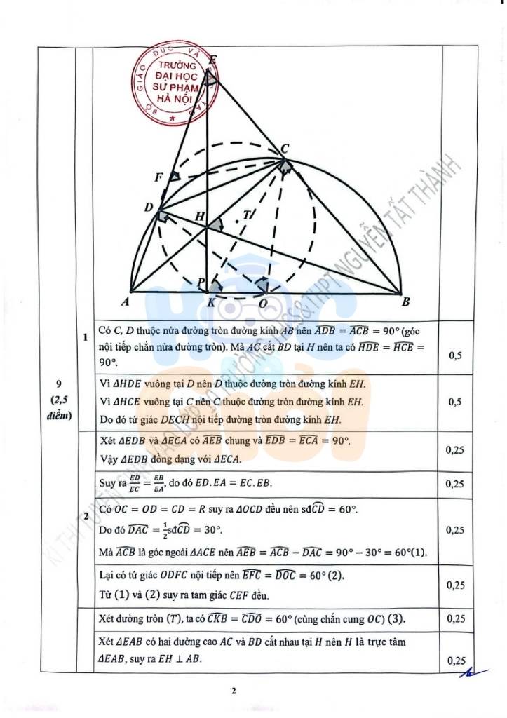 Đề thi và đáp án vào 10 trường THCS&THPT Nguyễn Tất Thành - Hà Nội 2025-2026