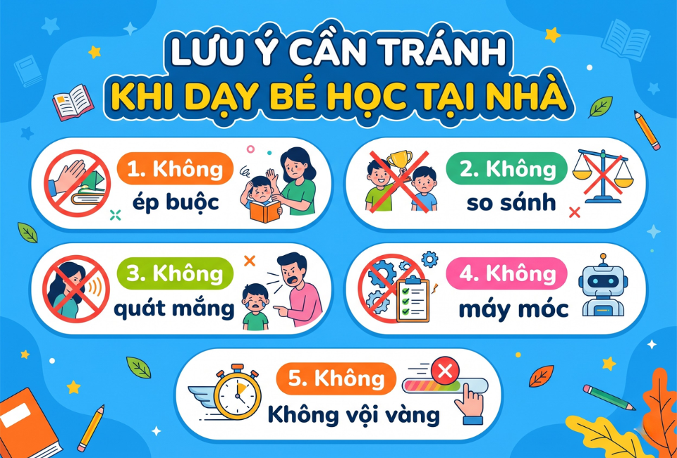 Lưu ý cần tránh khi dạy bé học tại nhà