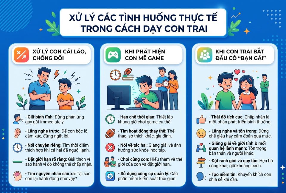 Xử lý các tình huống thực tế trong cách dạy con trai