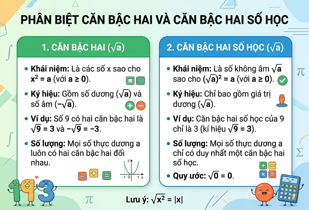 Phân biệt căn bậc hai và căn bậc hai số học