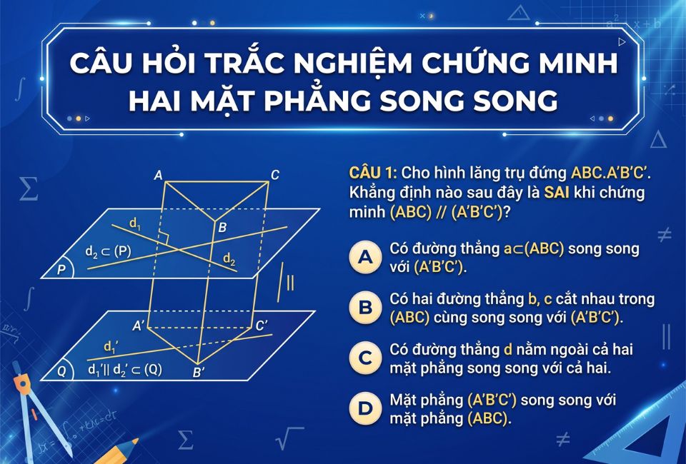 Bài tập trắc nghiệm chứng minh hai mặt phẳng song song