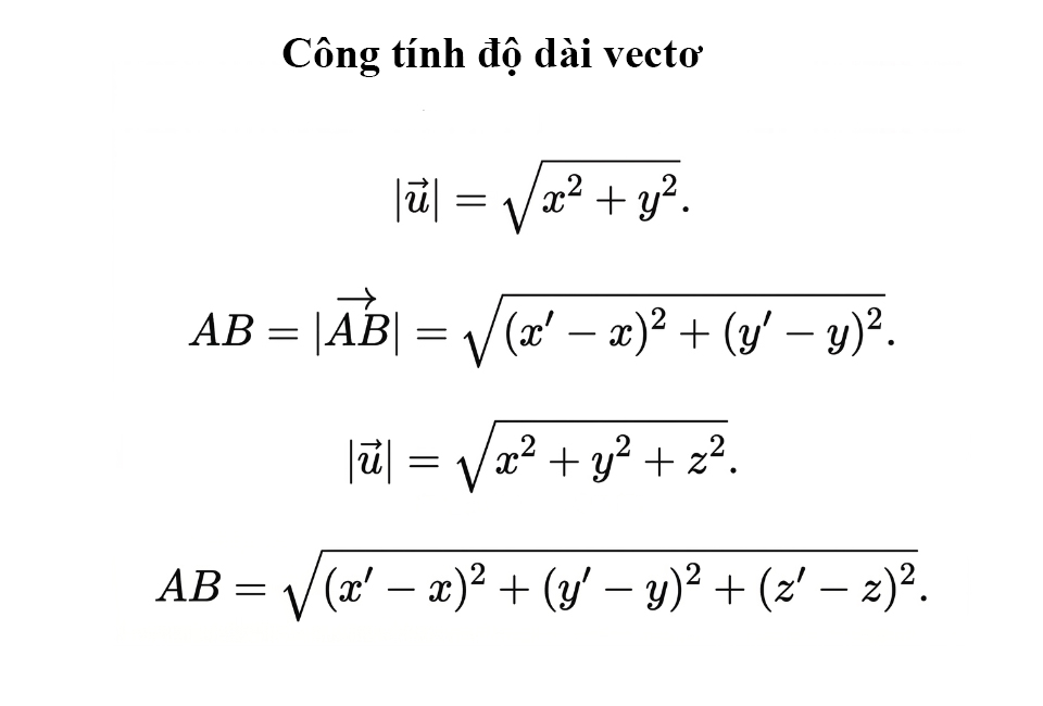 công thức tính độ dài vectơ