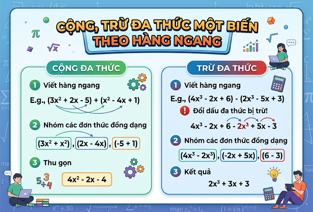 Cộng, trừ đa thức theo hàng ngang