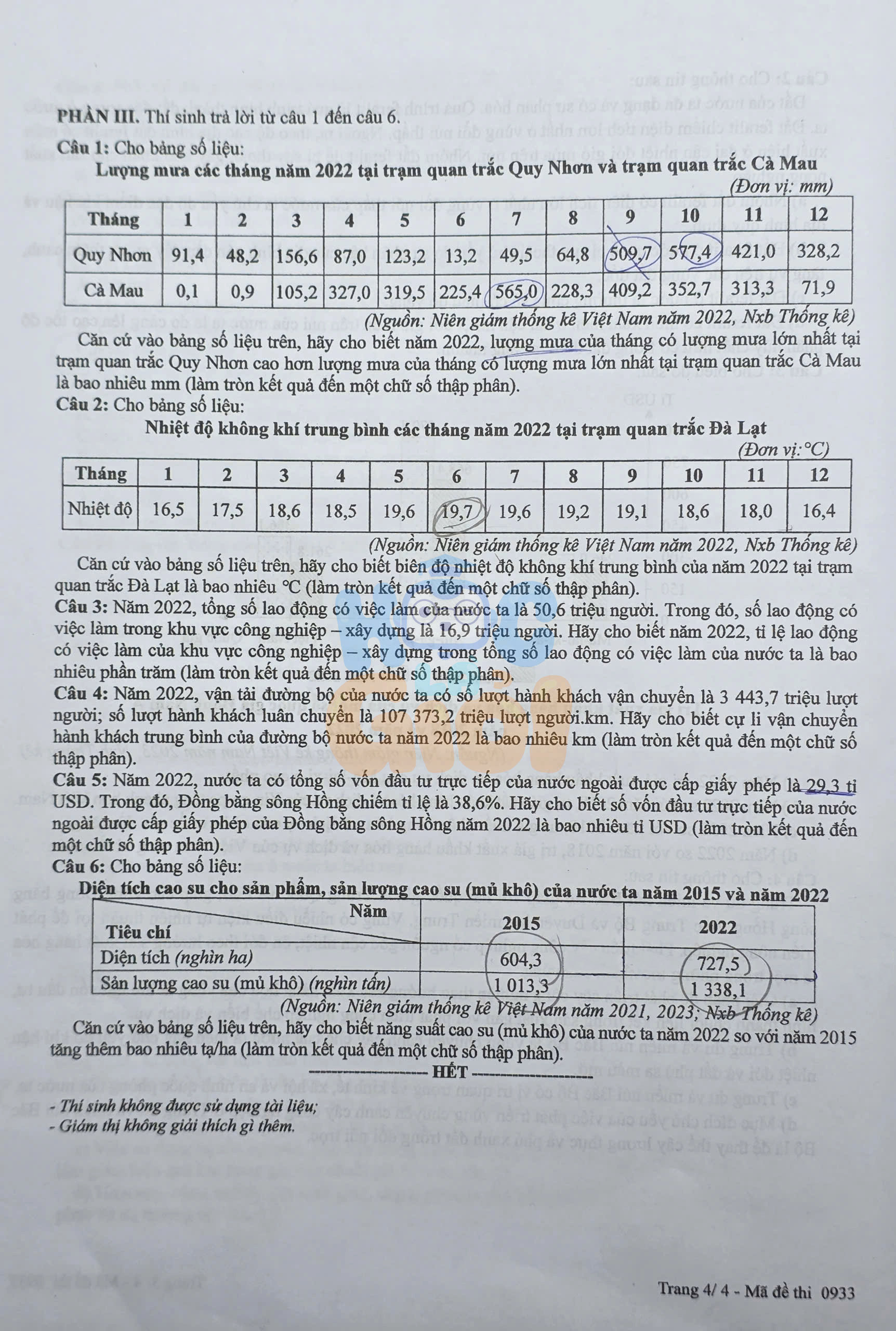 Đề thi môn Địa Lí THPT quốc gia 2025-2026  đề 0933