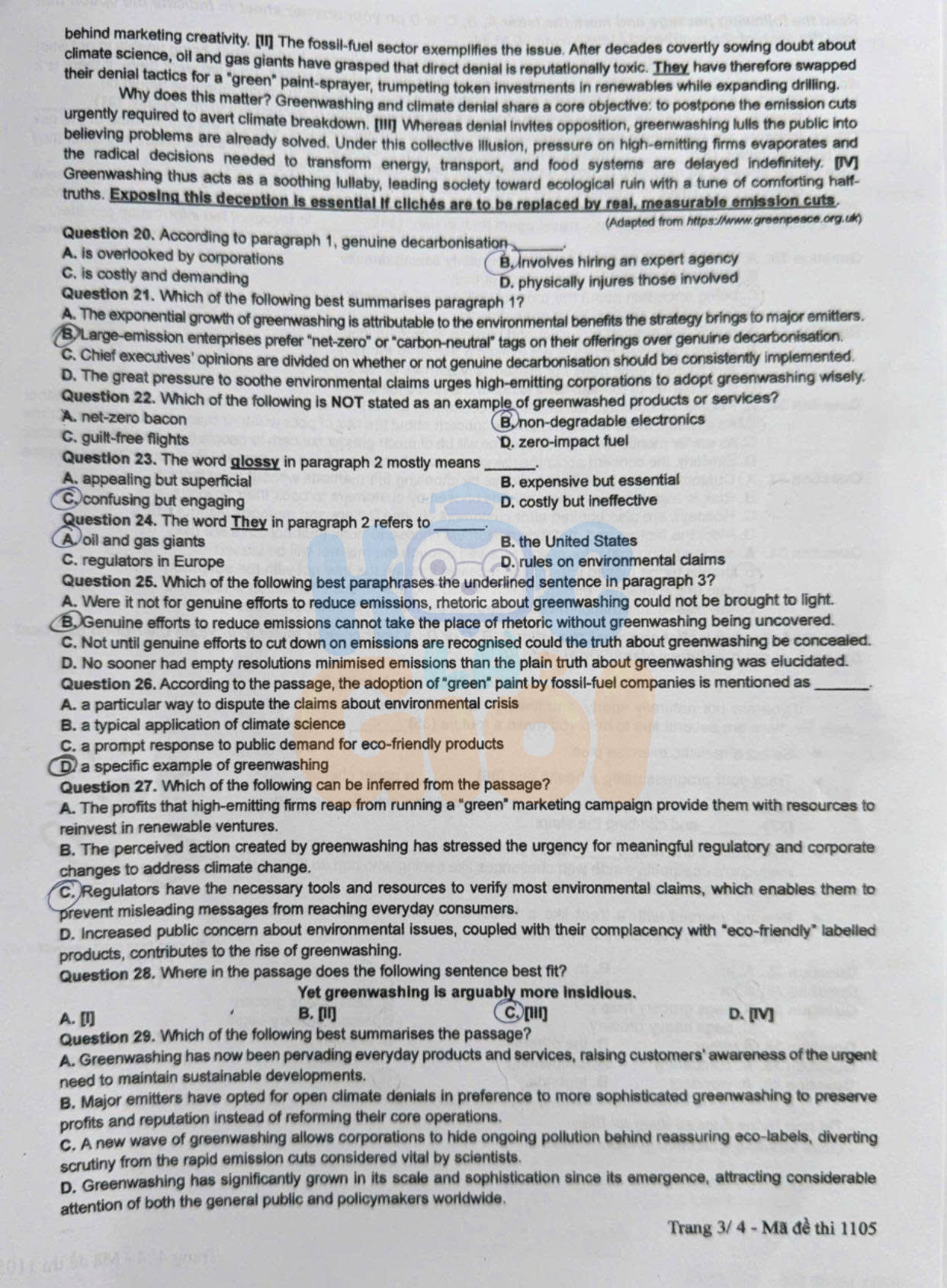 Đề thi môn Tiếng Anh THPT quốc gia 2025-2026 -1105