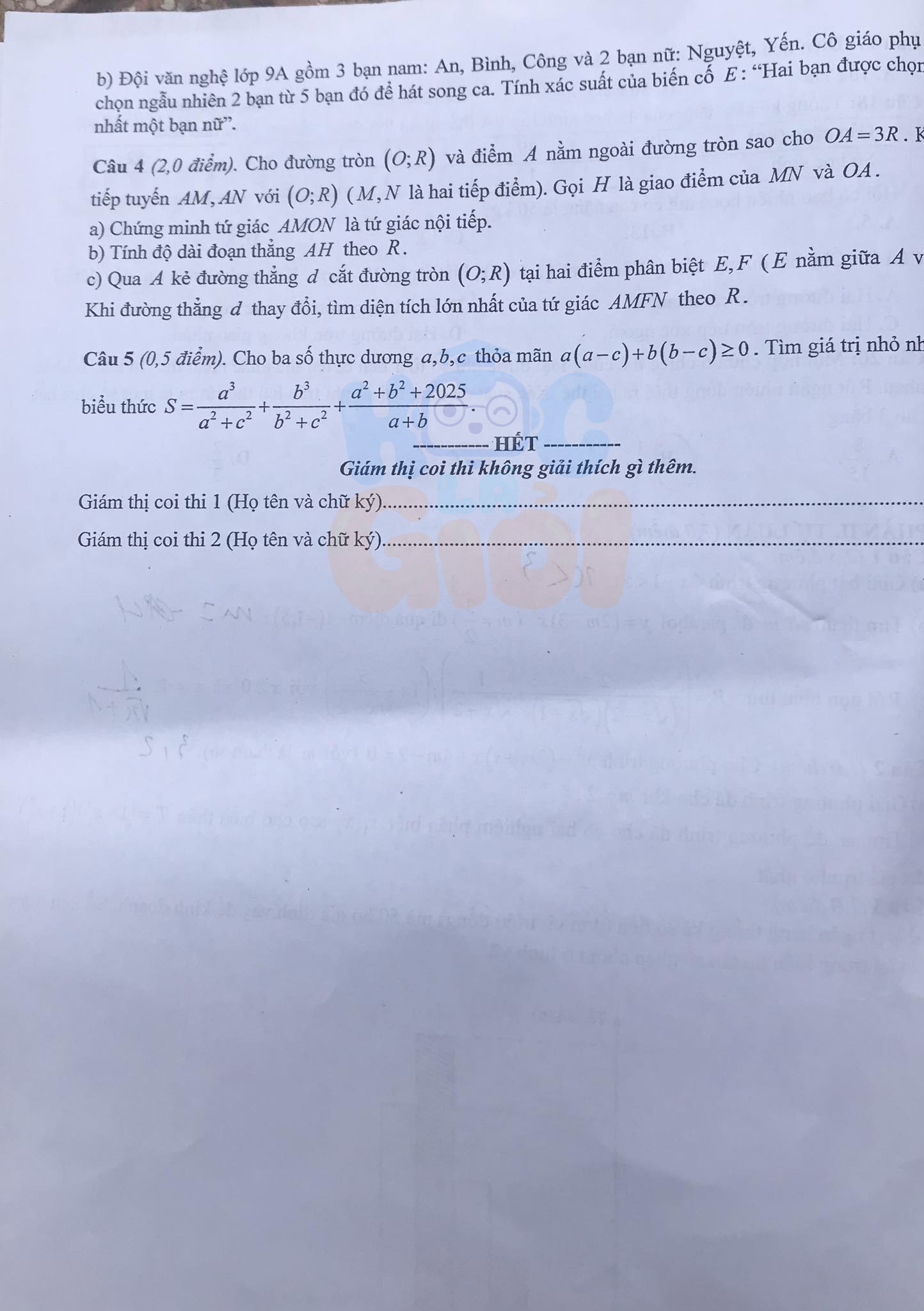 đề thi môn Toán vào 10 tỉnh Bắc Giang 2025