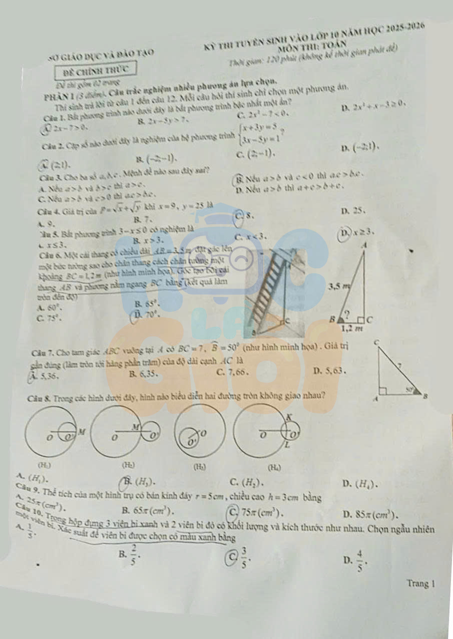 Đề thi môn Toán vào 10 tỉnh Bình Dương 2025