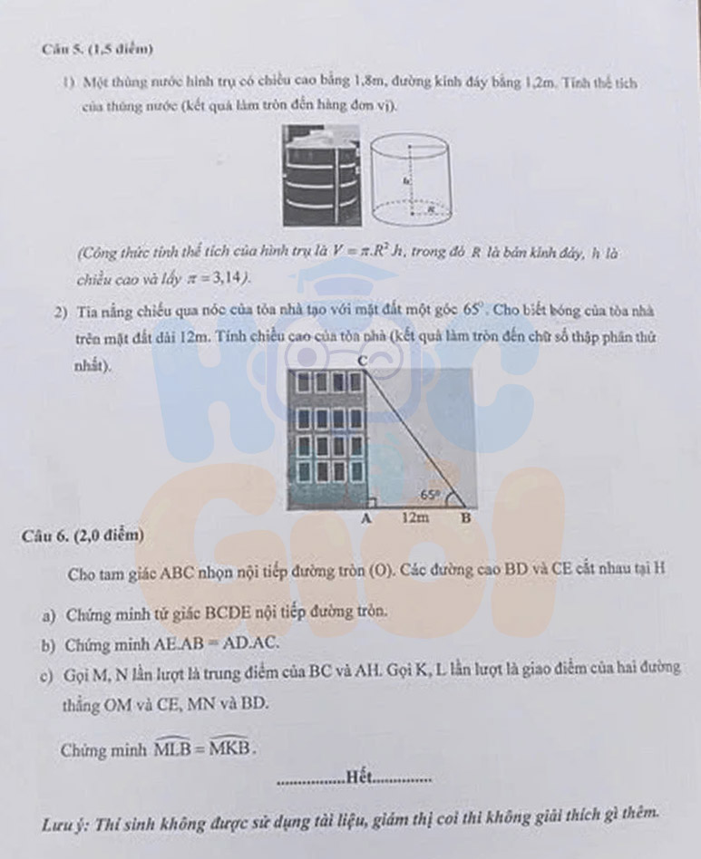 Đề thi và đáp án môn Toán vào 10 tỉnh Bình Phước 2025-2026