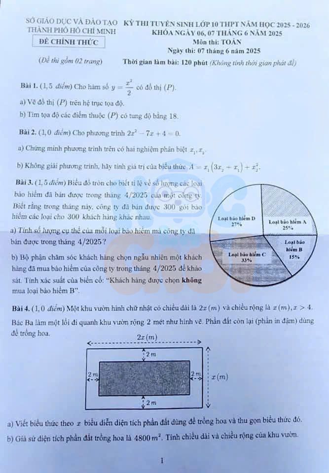 Đề thi môn Toán vào 10 TP.HCM 2025-2026
