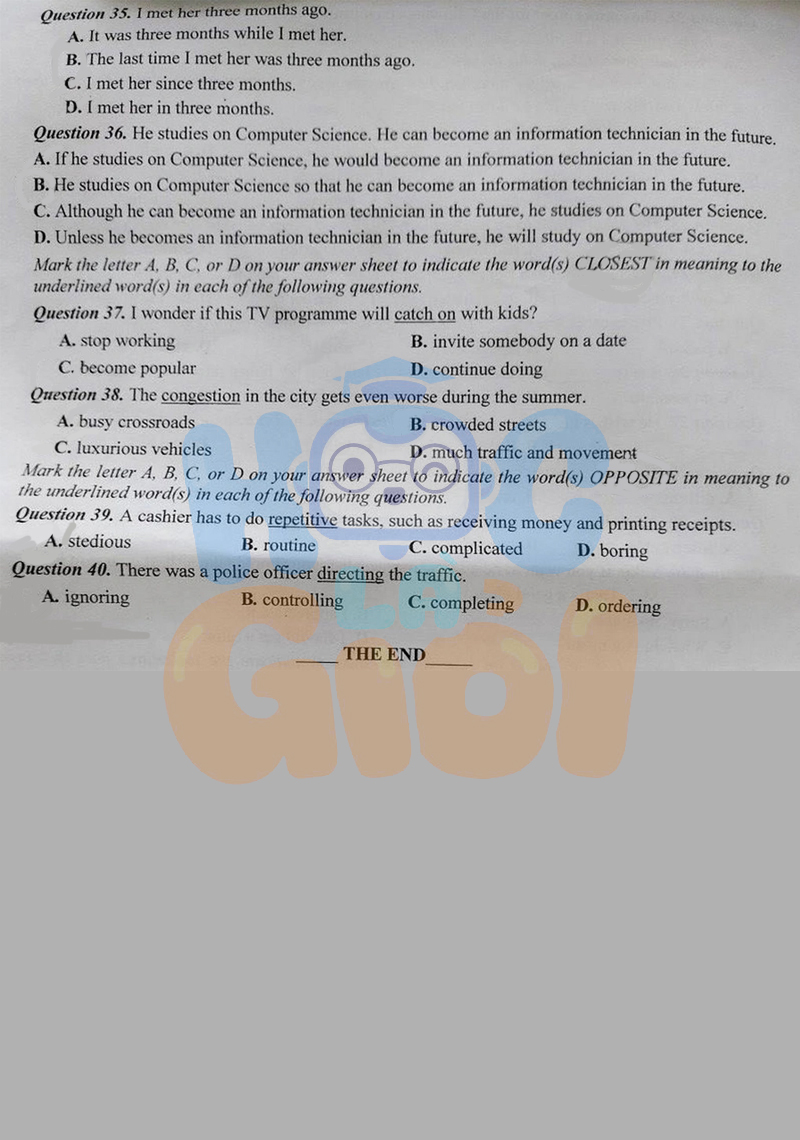 đề thi Tiếng Anh vào 10 tỉnh Phú Yên 2025