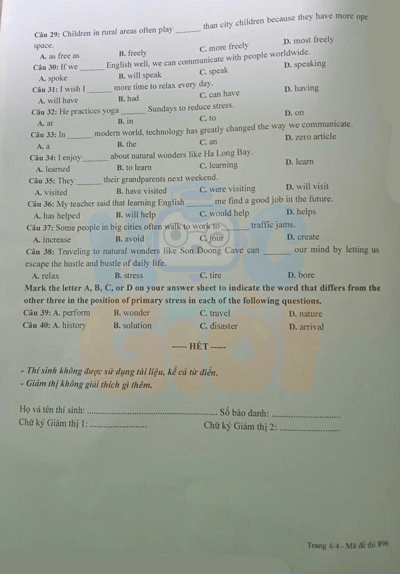 đề thi Tiếng Anh vào 10 tỉnh Tây Ninh 2025