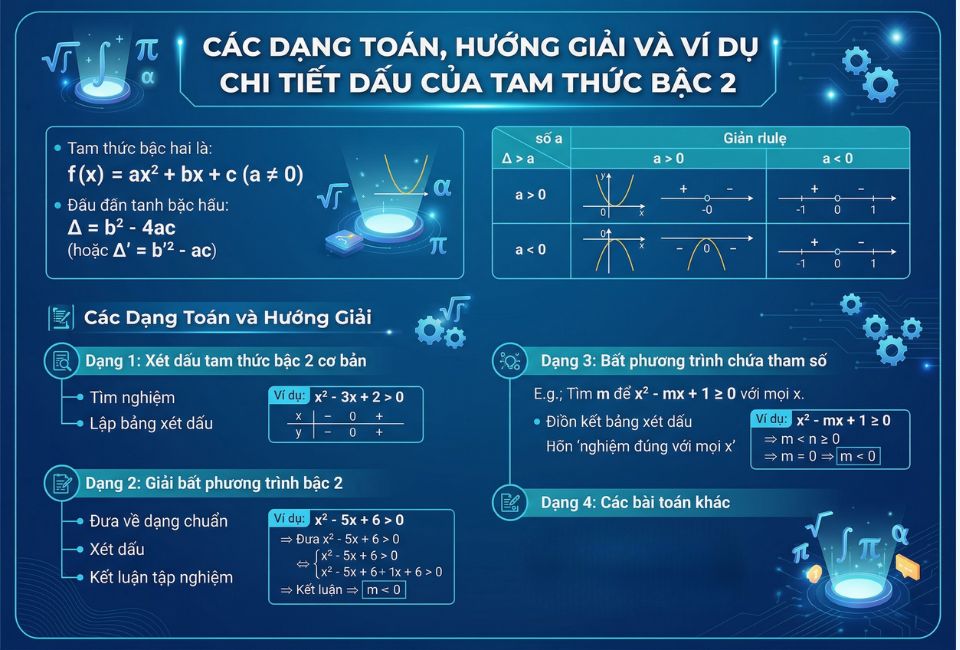 Các dạng bài tập xét dấu của tam thức bậc hai