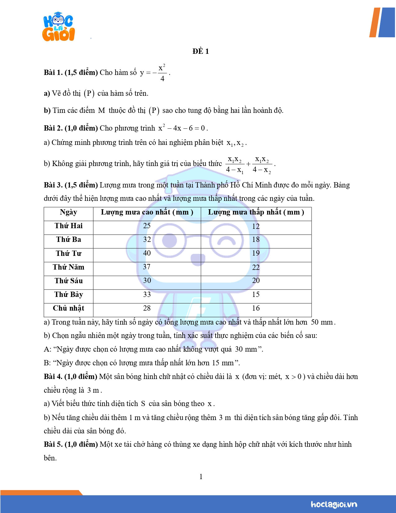 Đề 1 bộ đề ôn cuối kì 2 Toán 9 Cánh diều 01