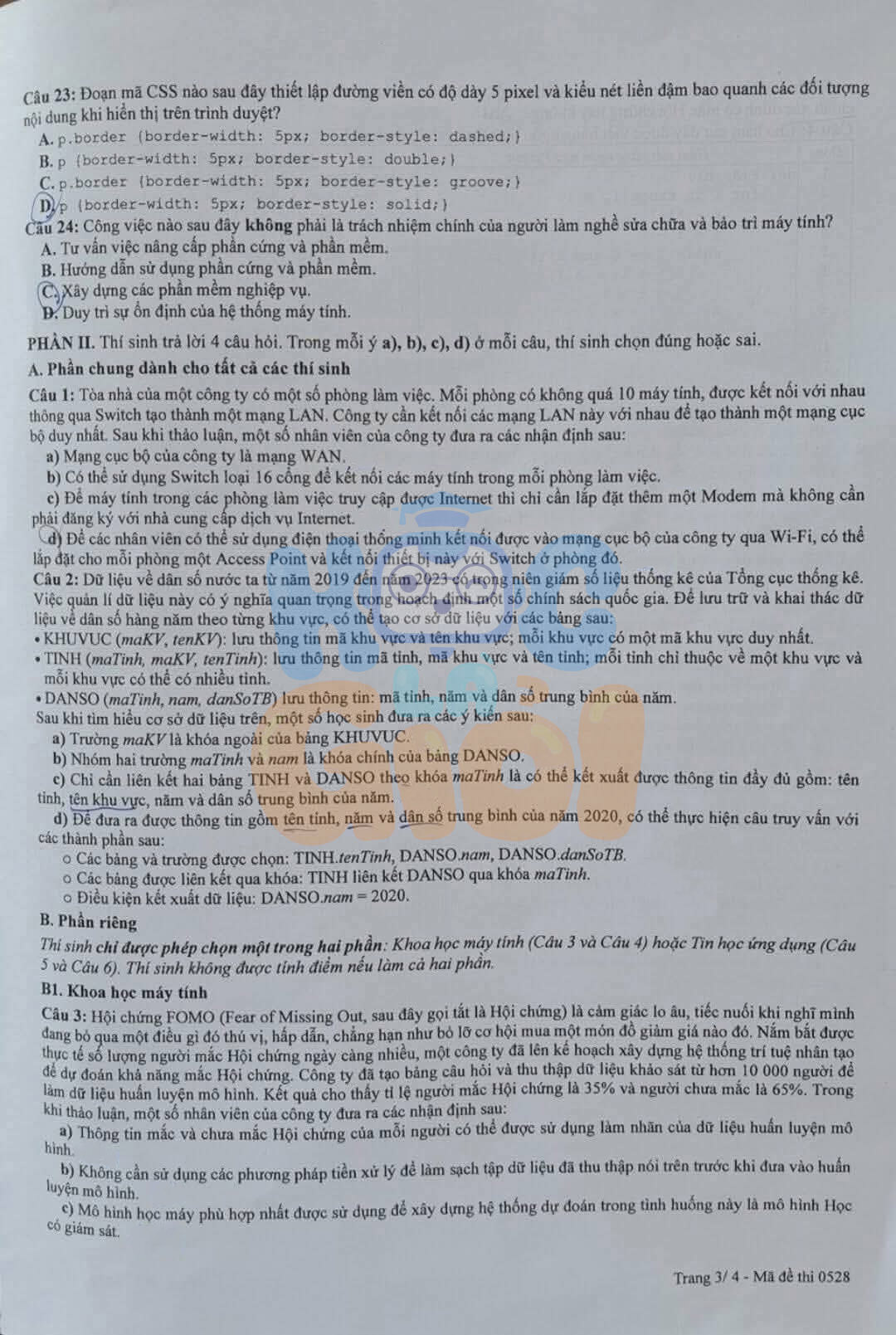 Đề thi môn Tin học THPT quốc gia 2025-2026 đề 0528