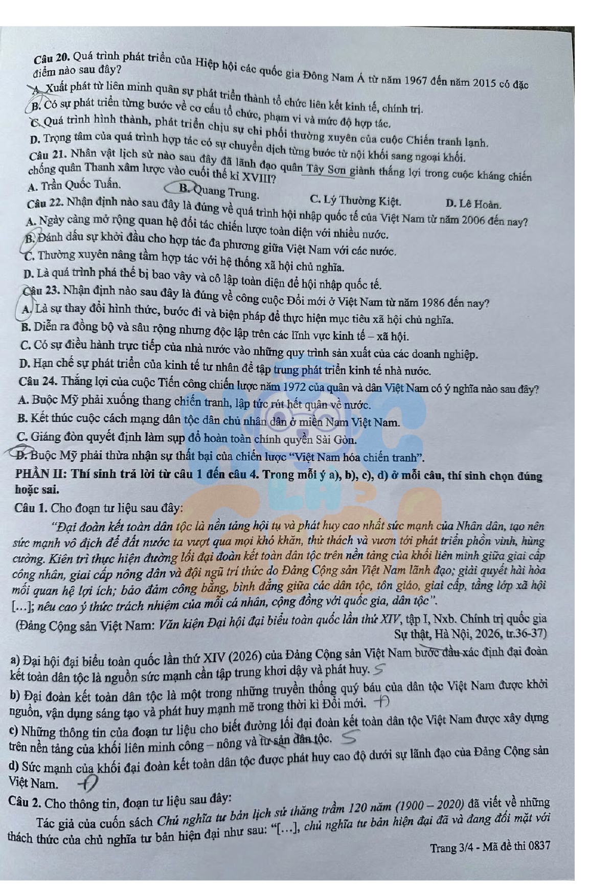 Đề thi môn Lịch sử THPT 2026