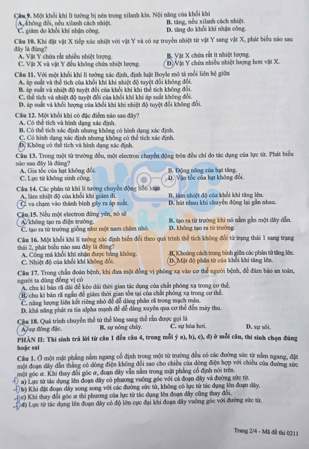 Đề thi môn Vật lý THPT 2026