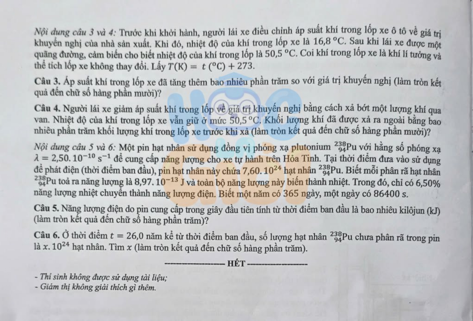Đề thi môn Vật lý THPT 2026