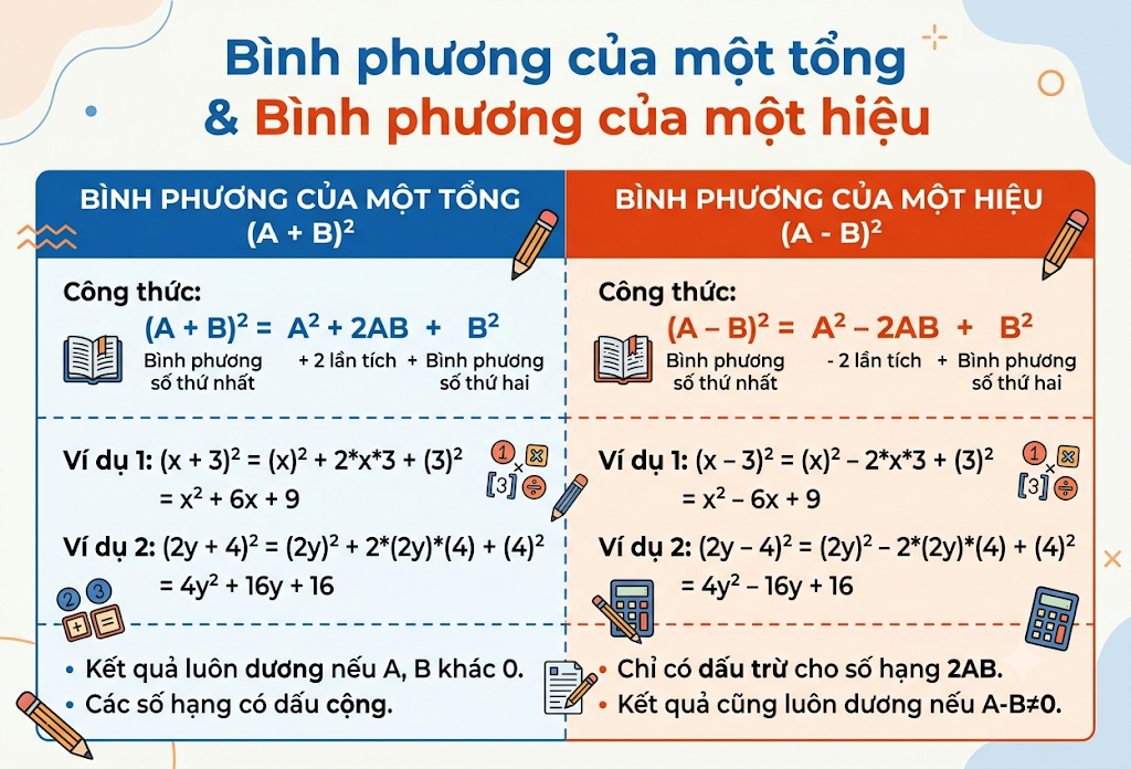 Bình phương của một tổng và bình phương của một hiệu