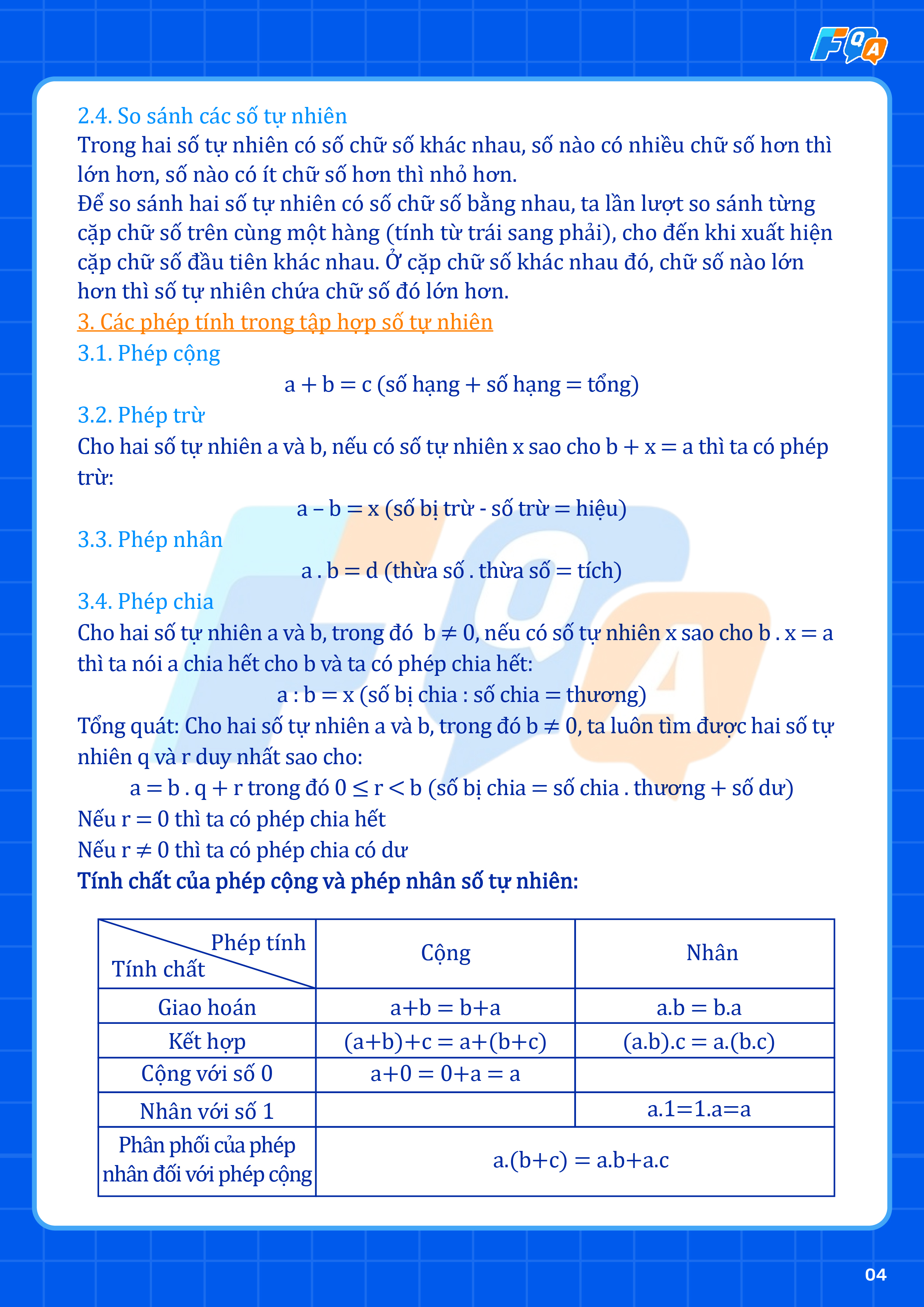 các phép tính trong tập hợp số tự nhiên toàn lớp 6