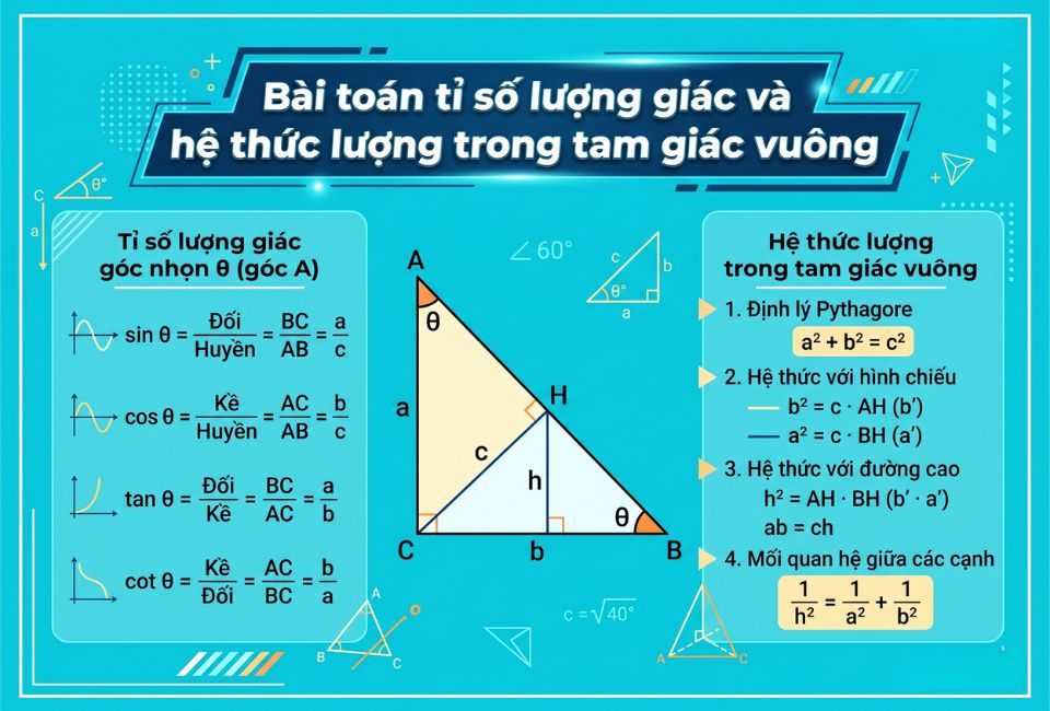 Bài toán tỉ số lượng giác và hệ thức lượng trong tam giác vuông