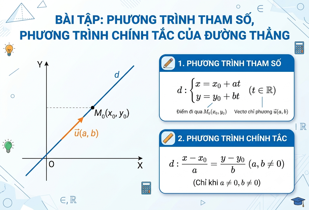 Bài tập phương trình tham số, phương trình chính tắc của đường thẳng