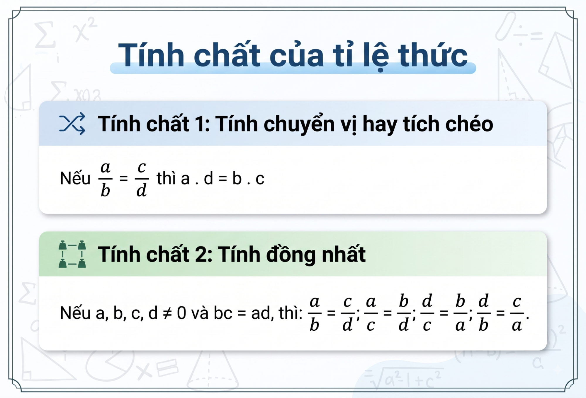 Tính chất của tỉ lệ thức