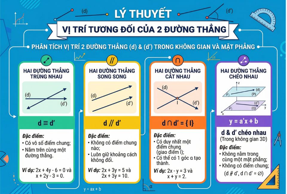 Tóm tắt lý thuyết vị trí tương đối của 2 đường thẳng
